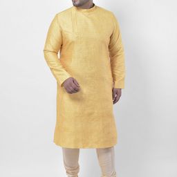 DEYANN PLUS Men Plus Size Yellow Woven Design Jacquard Silk Kurta-picture-8