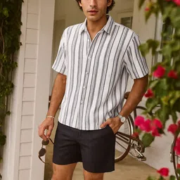 UNSTD New Spread Collar Striped Cotton Shirt-image-1