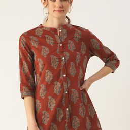FABRIC FITOOR Maroon Mandarin Collar Shirt Style Top-image-28