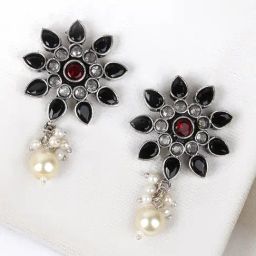 Teejh Ethnic Eesha Black and Maroon Silver Oxidized Drop Earring-image-89