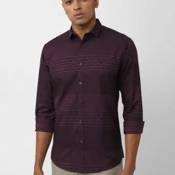 V Dot Maroon Cotton Slim Fit Checks Shirt-image-13