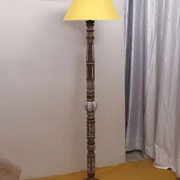 Devansh Yellow & Brown Conical Open Snake Wooden Floor Lamp-34