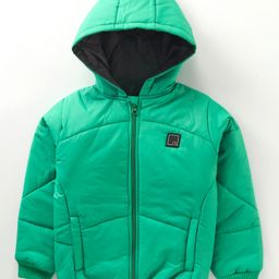 Little Kangaroos Full Sleeves Solid Hooded Quilted Jacket - Green-picture-13