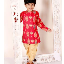 Superminis Full Sleeves Self Design Kurta & Dhoti Set - Pink-image-5
