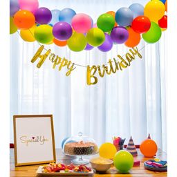 Bubble Trouble Theme Happy Birthday Decoration Items for Kids Party Decor with Multicolor Balloons & Gold Cursive HBD Banner Set of 43 items-4