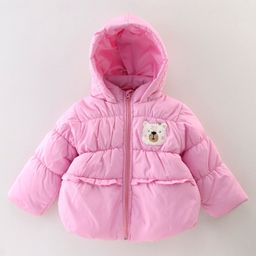 Little Kangaroos Full Sleeves Quilted Winter Jacket with Bear Patch - Pink-picture-33