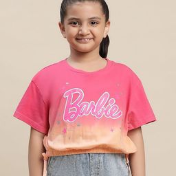 Kidsville Mattel Featuring Half Sleeves Barbie Printed Top  - Pink-picture-46