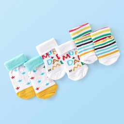 Cute Walk by Babyhug Non Terry Anti Bacterial Anti Skid Ankle Length Socks Striped & Star Design Pack Of 3- Multicolor-picture-13