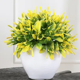Foliyaj Artificial Plant with Yellow Oar Shaped Leaves with White Apple Pot-picture-16