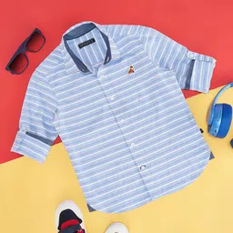 Pantaloons Junior Half Sleeves Stripped & Fox Printed Shirt - Vista Blue-picture-15