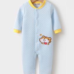 Kookie Kids Full Sleeves Winter Wear Romper with Tiger Print - Blue-image-54