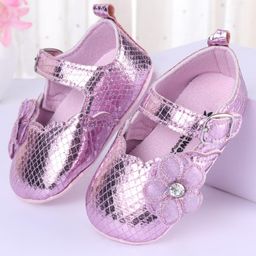 Cute Walk by Babyhug Velcro Closure Textured & Floral Applique Ballerina Booties - Purple-image-81