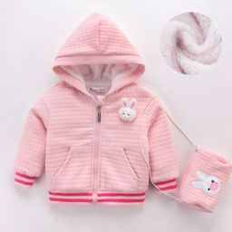 Kookie Kids Full Sleeves Hooded Sweatjacket with Sling Bag Bunny Applique & Kangaroo Pockets - Pink-image-47