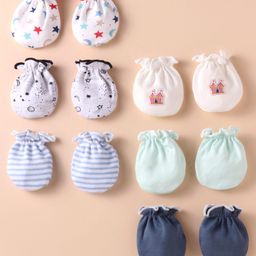 Ben Benny Interlock Knit Mittens with Stripes Star Prints & Embroidery Pack of 6 - Grey Navy Blue & White-picture-22