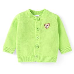 Babyhug Knitted Full Sleeves Front Open Sweater with Bear Embroidery - Light Green-image-97
