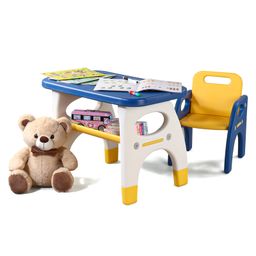Kids Table And Chair with Under Desk Storage - White & Blue-picture-25