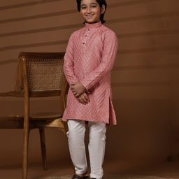 P-MARK Full Sleeves Sequins Embellished Kurta With Solid Pyjama Set - Pink-image-17