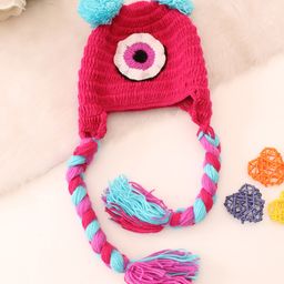 Woonie Crochet Self Design Braided Cap - Magenta-picture-3