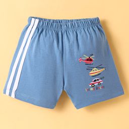 Tango Single Jersey Knit Knee Length Shorts with Vehicle Print - Light Blue-image-91