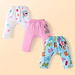 Babyhug Disney Interlock Knit Full Length Diaper Leggings With Minnie Mouse Graphic - Pack of 3 - White Pink & Blue-picture-44