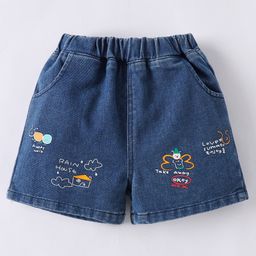 Mark & Mia Washed Denim Shorts with Text Print - Blue-image-44