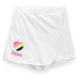 US Polo Assn Cotton Knit Hearts Shaped Sequinned Detailing Skorts - White-image-70