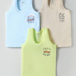 Zero Sinker Knit Sleeveless Vests with Gaming Surfing & Skateboard Print Pack of 3 - Beige Blue & Limegreen-image-20