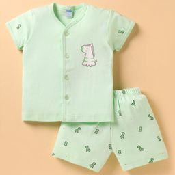 Tango Interlock Knit Half Sleeves Shorts Night Suit With Animal Print - Light Green-image-32