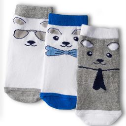 Cute Walk by Babyhug Knit Anti Bacterial Ankle Length Socks With Animal Design Pack of 3 - Multicolor-picture-1