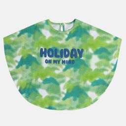 MINI KLUB Cotton Knit Half Cape Sleeves Holiday On My Mind Text Patch Detailed Tie Dye Poncho - Green-picture-29