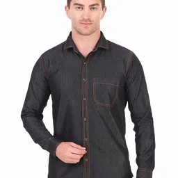 DESIGN UP Men Relaxed Spread Collar Solid Cotton Slim Fit Casual Shirt-image-33