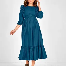 Jash Creation Ruffles Bishop Sleeves Fit & Flare Midi Dress-picture-26