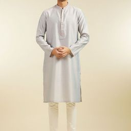 Diwas by Manyavar Floral Embroidered Mandarin Collar Jacquard Straight Kurta With Pyjamas-image-2