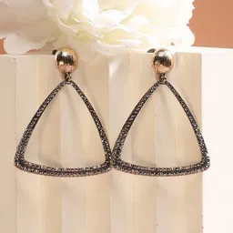 DressBerry Gold-Plated Artificial Stones Studded Triangular Shaped Drop Earrings-8