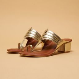 ERIDANI Textured Ethnic Block Sandals-16