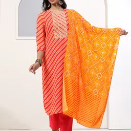Moda Rapido Pink Leheriya Printed Georgette Straight Kurta With Trousers And Dupatta-17