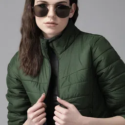 Roadster Women Olive Green Solid Padded Jacket-picture-50