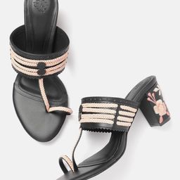 House of Pataudi  Open Toe Woven Design Block Heels-32