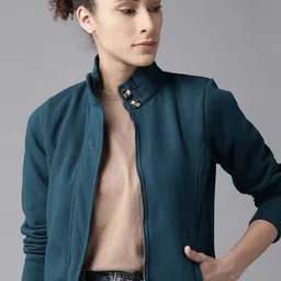 Roadster Women Teal Green Solid Tailored Jacket-picture-24
