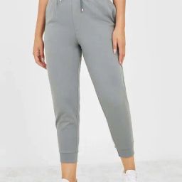 Styli Grey Cotton Solid Cuffed Active Jogger With Drawstring-image-12