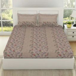 SPACES Lattice Mauve Morn Cotton 144 TC Large King Size Bedsheet With Pillow Covers-image-94