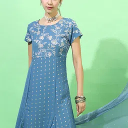 Vishudh Womens Dot Print A-Line With DupattalkaMaxi Dress-image-66