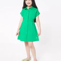Ed-a-Mamma Kids Green Cotton Regular Fit Dress-image-90