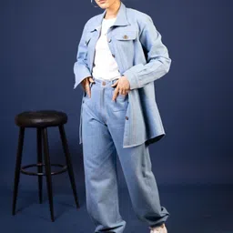 THE BEHRUZ THEORY Shirt Collar Denim Oversized Jacket With Trousers-image-29