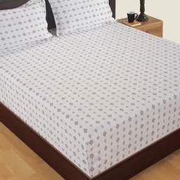 SWAYAM White & Green Ethnic Motifs 250 TC Cotton 1  Queen Bedsheet with 2 Pillow Covers-image-9