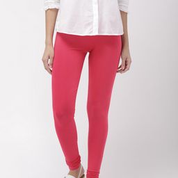 Go Colors Women Pink Solid Churidar Length Leggings-image-60