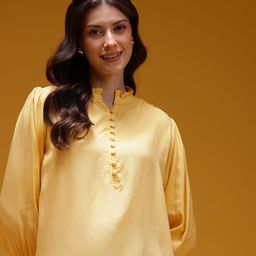 HERE&NOW Mandarin Collar Bishop Sleeves Top with Ruffles-image-97