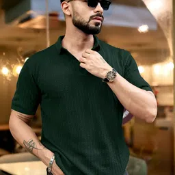 Maniac Men Self Design Polo Collar Cotton Slim Fit T-shirt-image-75