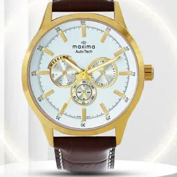maxima Men Brass Dial & Leather Straps Analogue Multi Function Watch 71211LMGY-picture-30