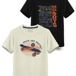 HELLCAT Kids Black & White Printed T-Shirt (Pack Of 2)-11